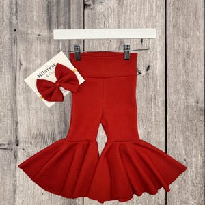 Red Bell Bottoms & Bow Set/ Baby Bell Bottoms/ Baby Flare Pants/ Toddler Valentines Day Bell Bottoms/ Baby Bells/ Valentines Outfit/ Festive
