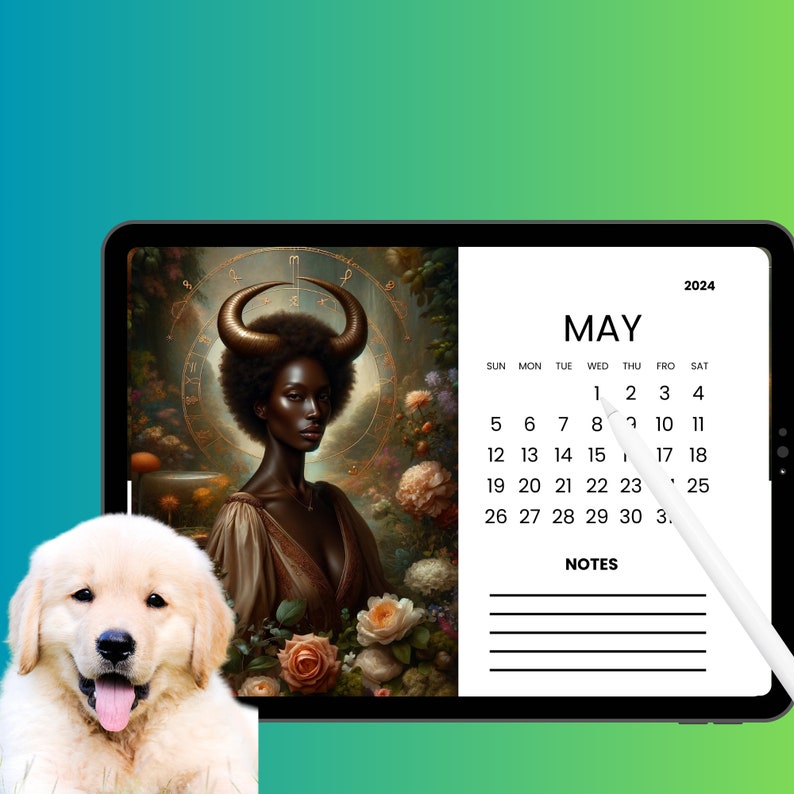 2024 Zodiac Sign Calendar, Digital Monthly Calendar, Zodiac Art