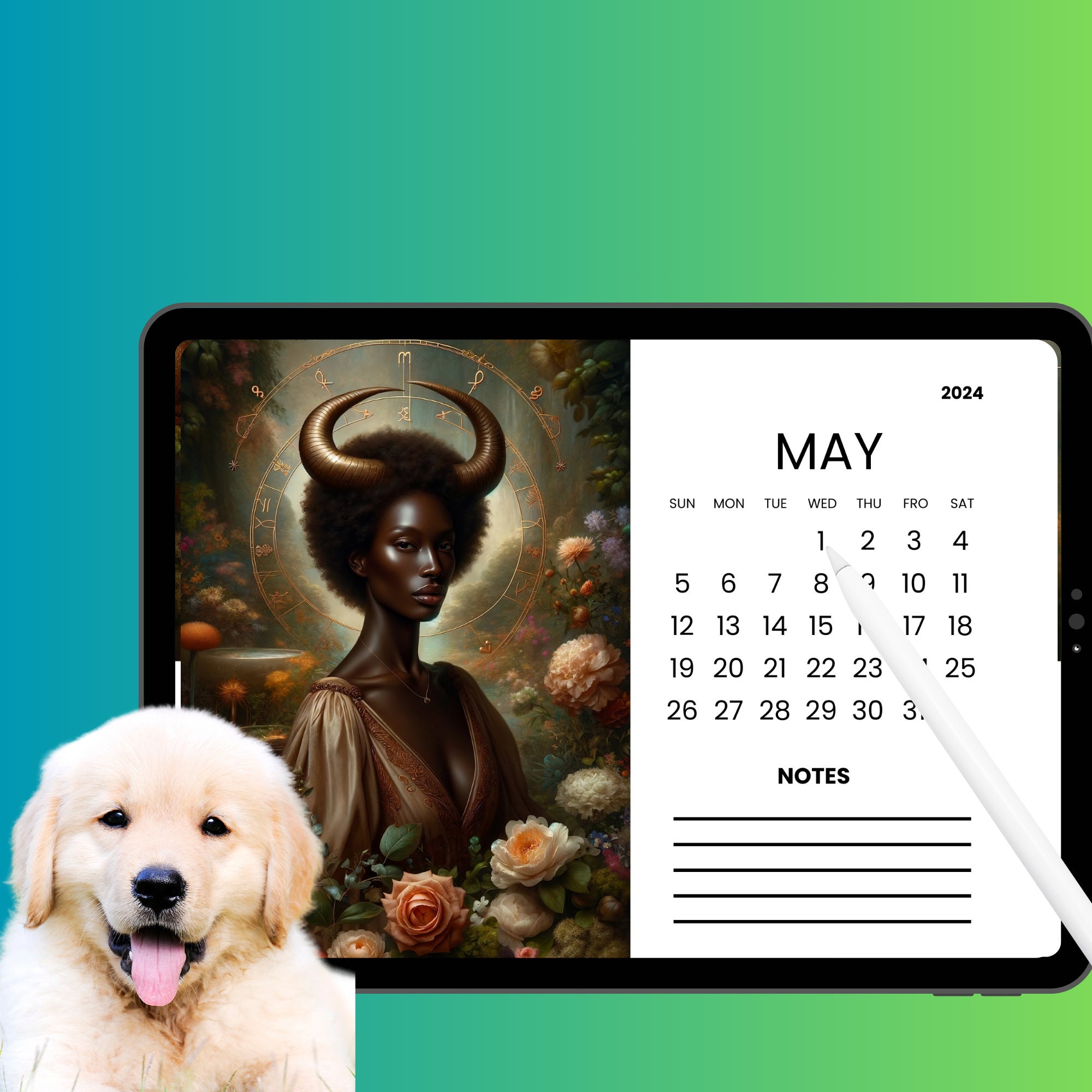 2024 Zodiac Sign Calendar, Digital Monthly Calendar, Zodiac Art