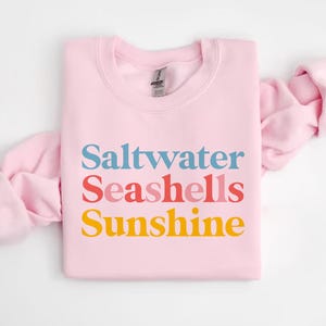 Saltwater Sunshine Beach Sweatshirt, Coastal Summer Vacation Crewneck, Ocean Lover Gifts, Retro Seashell Beach Vibes Sweater, Gift for Her