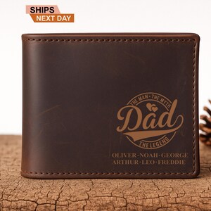 Cartera de cuero grabada personalizada, cartera personalizada para papá con nombres de niños, cartera para papá, regalo del Día del Padre, regalo para papá, regalo de hija