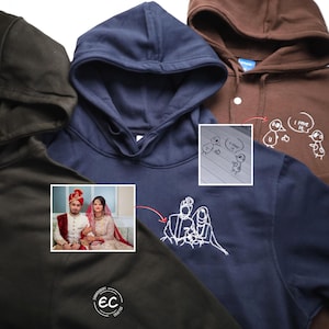 Embroidered Couple Photo Hoodies, Personalised Outline Sketch from Picture Hoodies, Custom Couple Matching Hoodie, Wedding Anniversary Gifts