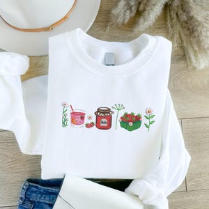 Strawberry Jam Embroidered Sweater, Cottagecore Fruit Crewneck Jumper, Kawaii Summer Sweater, Cute Aesthetic Gift for Her, Berry Lover Gift