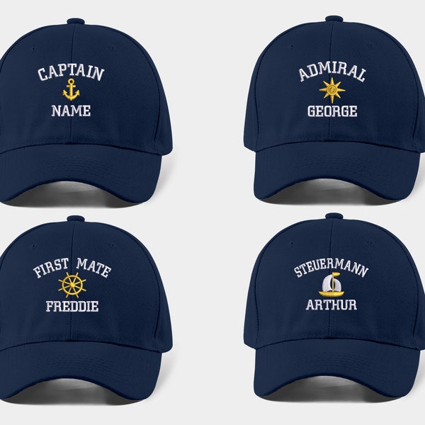 Custom Captain Hats, Embroidered Baseball Cap, Personalised Captain Monograms With Text On Cap, Sailor Boat Hats, EmbroideryCrafts Designs