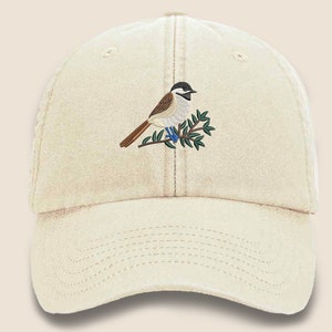 Chickadee Embroidered Baseball Cap, Wildlife Baseball Hat with Animal On It, Vintage Bird Embroider Hat, Summer Fashion Animal Lover Gifts