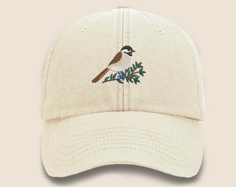 Chickadee Embroidered Baseball Cap, Wildlife Baseball Hat with Animal On It, Vintage Bird Embroider Hat, Summer Fashion Animal Lover Gifts