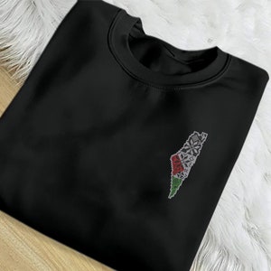 Pull Palestine carte arabe Tatreez, sweat-shirt Palestine brodé, pull col rond Palestine, vêtements pour musulmans de Palestine, livraison gratuite