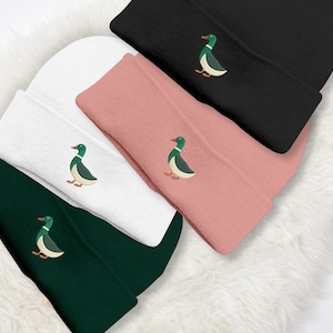 Gestickte ENTEN Mützen, Stockenten Ente Design Wildtiere Wintermützen, Doppelschicht Strick Manschette Unisex Komfort Farbe Mütze, EmbroideryCraftss