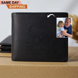 Carteras de cuero con retrato personalizado a partir de una foto, carteras con monograma grabado personalizado para hombres, cartera con foto de aniversario de pareja, regalos para el esposo