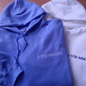 Roman Numeral Hoodie, Embroidered Anniversary Jumper, Matching Couples Sweatshirt, Initial Heart Unisex Hoodie, Custom Wedding Gifts for Her