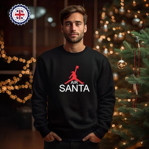 Air Santa Christmas Sweatshirt, Funny Xmas Santa Printed Sweatshirt, Christmas Holiday Cheer Crewneck Jumper, Christmas Winter Tops for Him
