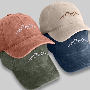 Gorra de béisbol con diseño de montaña bordada, 100% algodón, color cómodo, unisex, estilo vintage, ideal para acampar al aire libre.