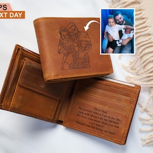 Cartera de cuero para hombre con grabado personalizado, retrato personalizado de papá con foto, el mejor regalo para papá, regalo para el Día del Padre, regalo para el esposo.
