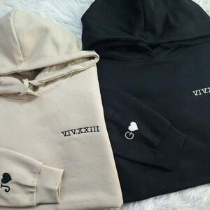 Custom Embroidered Matching Anniversary Hoodie, Roman Numeral Matching Hoodies for Couple, Personalised Initial Date Jumper, Gifts for Wife