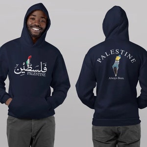 Sweat à capuche Palestine calligraphie imprimée, sweat à capuche Palestine avec nom carte, motif Palestine recto/verso, taille adulte, pull confortable aux couleurs assorties