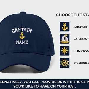 Gorras de capitán personalizadas, gorra de béisbol bordada, monogramas de capitán personalizados con texto, gorras de marinero, diseños de EmbroideryCrafts