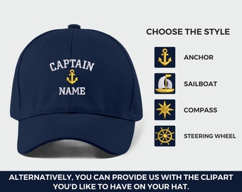 Custom Captain Hats, Embroidered Baseball Cap, Personalised Captain Monograms With Text On Cap, Sailor Boat Hats, EmbroideryCrafts Designs