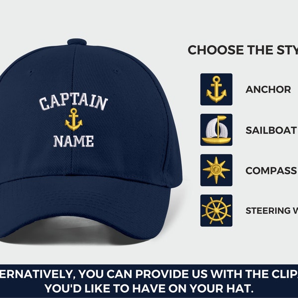 Custom Captain Hats, Embroidered Baseball Cap, Personalised Captain Monograms With Text On Cap, Sailor Boat Hats, EmbroideryCrafts Designs