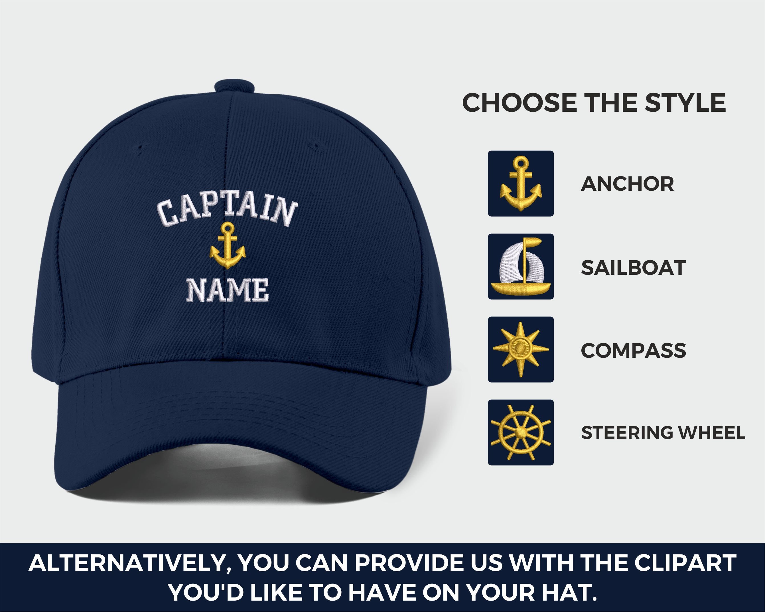 Custom Captain Hats, Embroidered Baseball Cap, Personalised Captain ...
