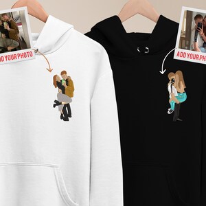 Photo Embroidered Hoodie, Custom Portrait Sketch from Photo Hoodies, Memorial Drawing Matching Family Hoody, Anniversary Gf Bf Couple Top
