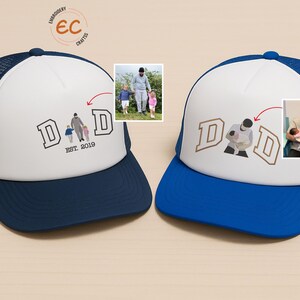 Custom Embroidered Portrait from Photo Dad Hat, Personalised Dad & Me Sketch Trucker Cap, Father&#39;s Day Gift, New Dad Gift, Gift for Best Dad
