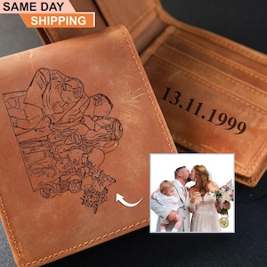 Billetera de cuero personalizada grabada para hombre, billetera personalizada con monograma y texto escrito a mano, obsequios conmemorativos para el esposo, regalo de aniversario para él