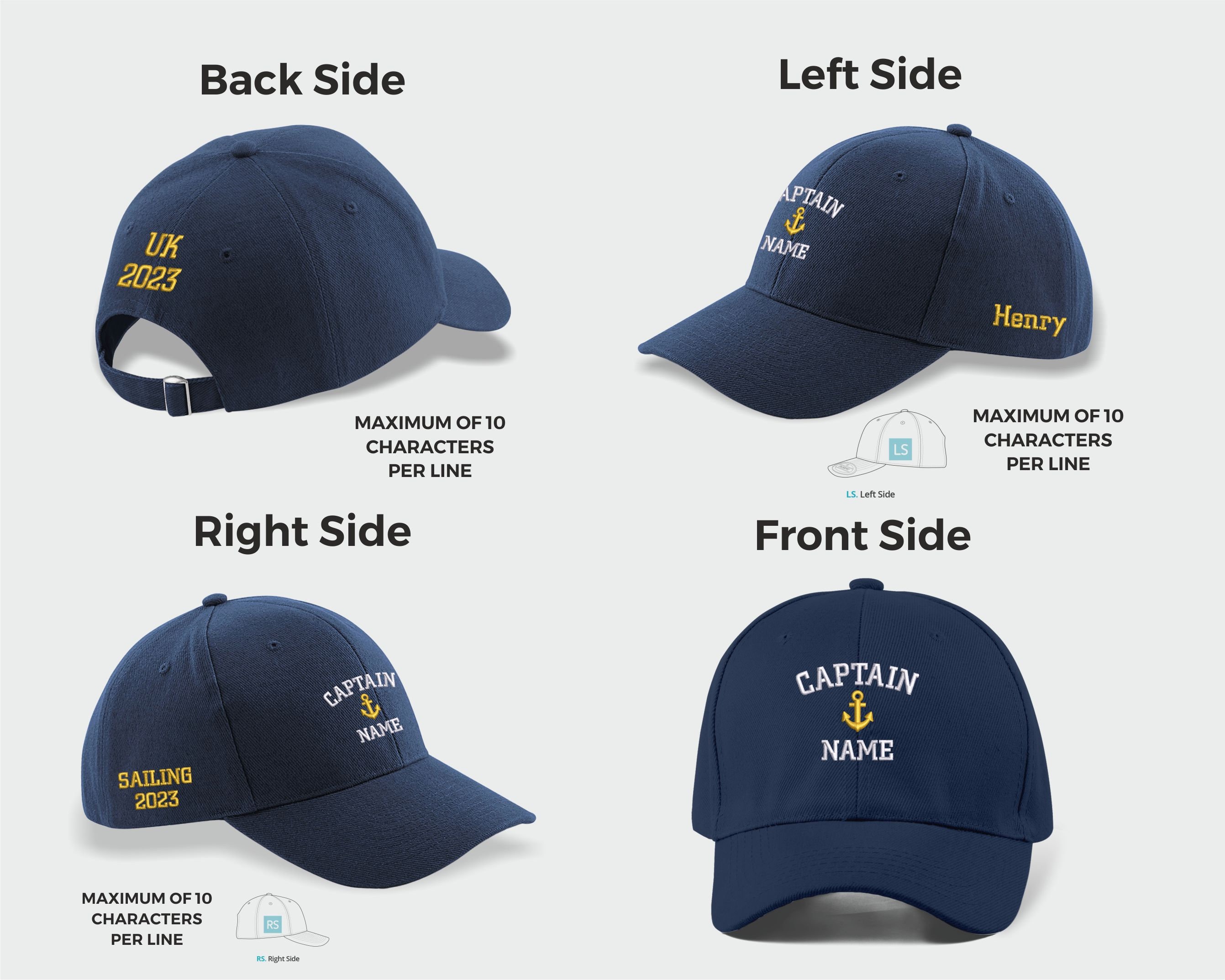 Custom Captain Hats, Embroidered Baseball Cap, Personalised Captain