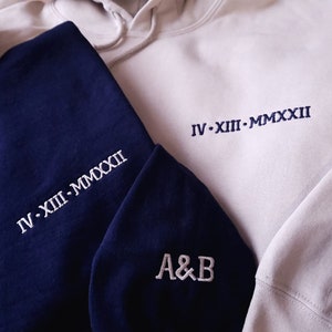 Matching Couples Hoody, Embroidered Roman Numeral Hoodie, Custom Embroidery Craftss Wifey Jumpers Collection, Personalised Relationship gift