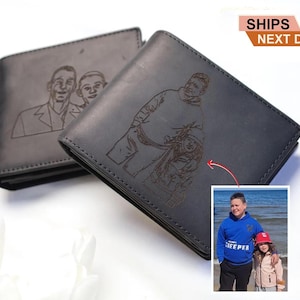 Cartera personalizada grabada para hombre, cartera con retrato personalizado a partir de una foto, regalo de cumpleaños para papá, regalos para el Día del Padre, regalos de compromiso para él