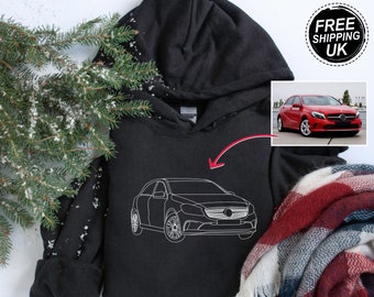 Personalised Cars Sketch Photo Hoodies, Car Portrait from Picture Matching Hoody, Custom Cars Outline Printing Jumpers, Valentine Gifts