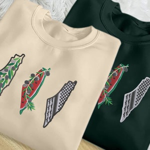 Palestine Embroidered Resistance Tatreez Sweatshirt, Palestine Watermelon Map Sweater, Palestine Calligraphy Unisex Sweater, Muslims Present