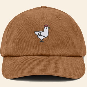 Corduroy Cap, Chicken Embroidered Baseball Hat, Comfort Color Unisex Sun Hat, Adult Sizes Snapback Strip Adjusted Comfy Hat EmbroideryCrafts