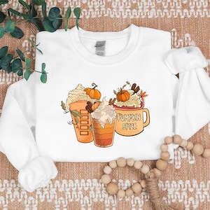 Pumpkin Spice Latte Sweatshirt, Fall Coffee Lover Crewneck Sweater, Autumn Pumpkin Drink Jumpers, Thanksgiving Gifts, Fall Gifts for Her