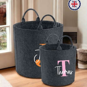 Personalisierter Name & Anfangskorb, Benutzerdefinierter Name Gedruckter Filzspielzeug-Aufbewahrungskorb, Kinderspielzeugkorb, Baby-Dusche-Geschenk, Haustier-Spielzeugkorb, Geschenk für Ihn