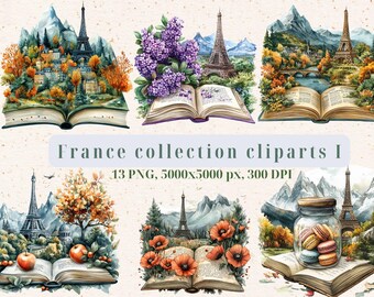 Paris bok Clipart-paket | Akvarell Eiffeltornet PNG (digital nedladdning)