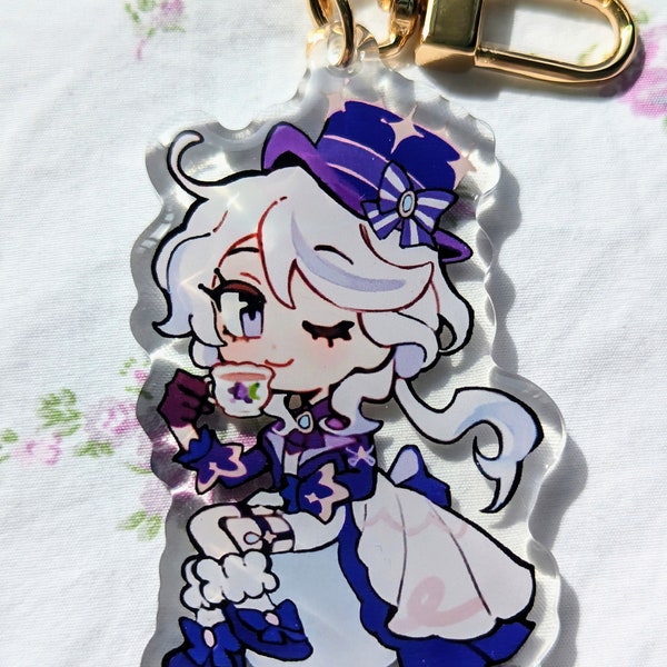 Furina Genshin Impact Fontaine Epoxy 2.5" Cute Chibi Acrylic Charm Keychain