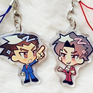 Ace Attorney | Phoenix Wright & Miles Edgewert | 2 "Süßer Chibi Acryl Telefon Charme Mini Schlüsselbund