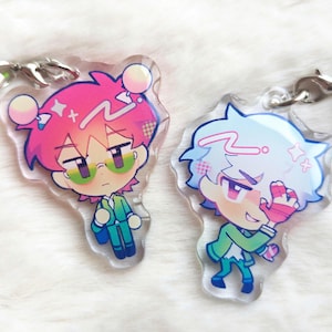 The Disastrous Life of Saiki K Saiki Kusuo Kaido Shun Phone Charm 1.75&quot; Cute Chibi Epoxy Acrylic Charm Mini Keychain