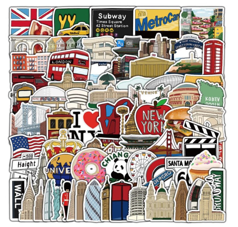 World Famous Building Stickers Aesthetic Travel Landmark Etsy