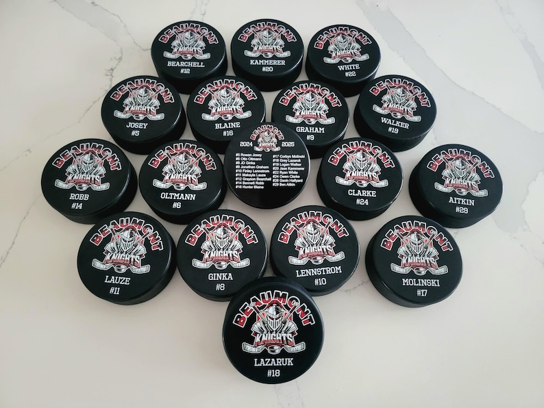 ROSTER Color Hockey Puck, Year End Player Coach Gift, Team Logo Sport Gift, Personalized Ice Hockey Pucks, Team Memorabilia, UV printed image 15