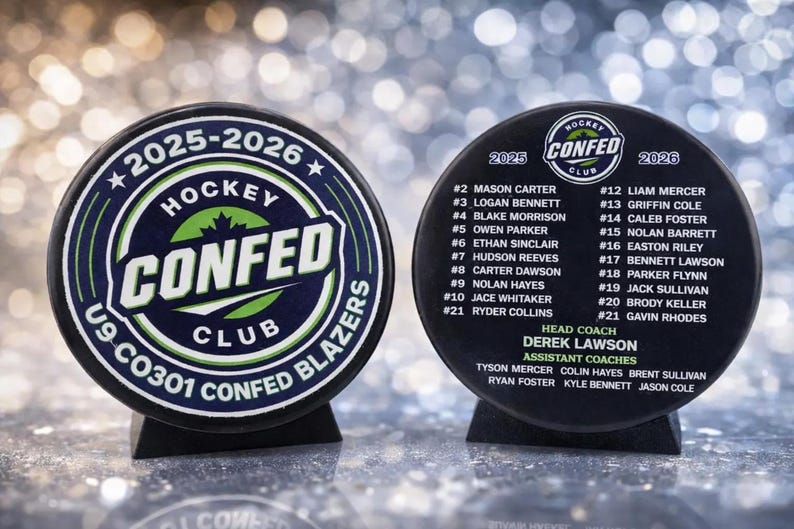 Custom Color Hockey Puck, Year End Player Coach Gift, Team Logo Sport Gift, Personalized Ice Hockey Pucks, Team Memorabilia, UV printed image 1