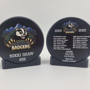 ROSTER Color Hockey Puck, Year End Player Coach Gift, Team Logo Sport Gift, Personalized Ice Hockey Pucks, Team Memorabilia, UV printed image 9