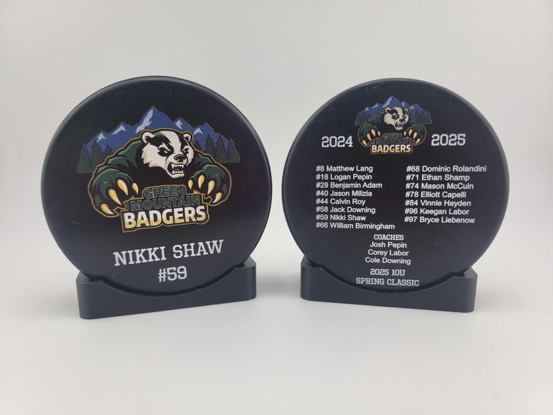 ROSTER Color Hockey Puck, Year End Player Coach Gift, Team Logo Sport Gift, Personalized Ice Hockey Pucks, Team Memorabilia, UV printed image 9