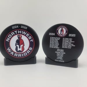 ROSTER Color Hockey Puck, Year End Player Coach Gift, Team Logo Sport Gift, Personalized Ice Hockey Pucks, Team Memorabilia, UV printed image 7