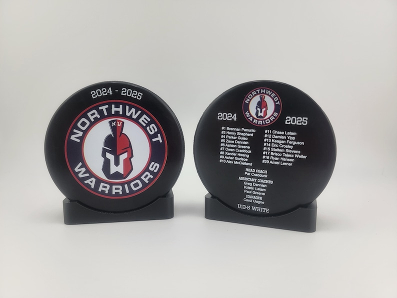 ROSTER Color Hockey Puck, Year End Player Coach Gift, Team Logo Sport Gift, Personalized Ice Hockey Pucks, Team Memorabilia, UV printed image 7
