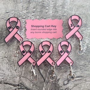 Customizable Breast Cancer Ribbon Shopping cart key, loonie replacement, shopping cart alternative, cancer ribbon keychain