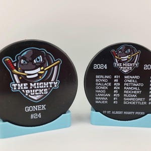 ROSTER Color Hockey Puck, Year End Player Coach Gift, Team Logo Sport Gift, Personalized Ice Hockey Pucks, Team Memorabilia, UV printed image 1
