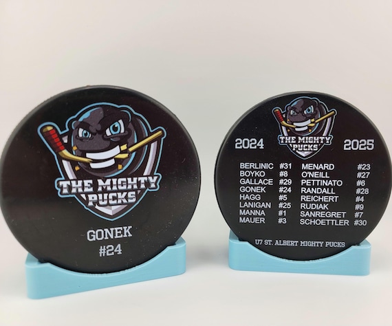 ROSTER Color Hockey Puck, Year End Player Coach Gift, Team Logo Sport Gift, Personalized Ice Hockey Pucks, Team Memorabilia, UV printed