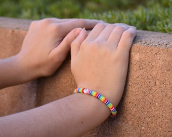 Rainbow Beaded Bracelet, Heart Accent, LGBTQ Jewelry