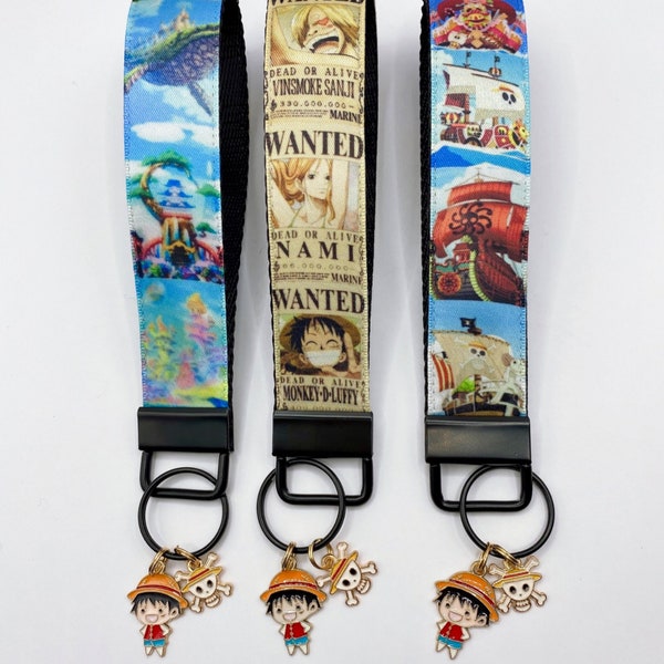 Heat pressed & custom fabrication One Piece inspired keychain wristlets